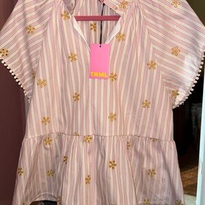 THML Pink and Yellow Floral Blouse
